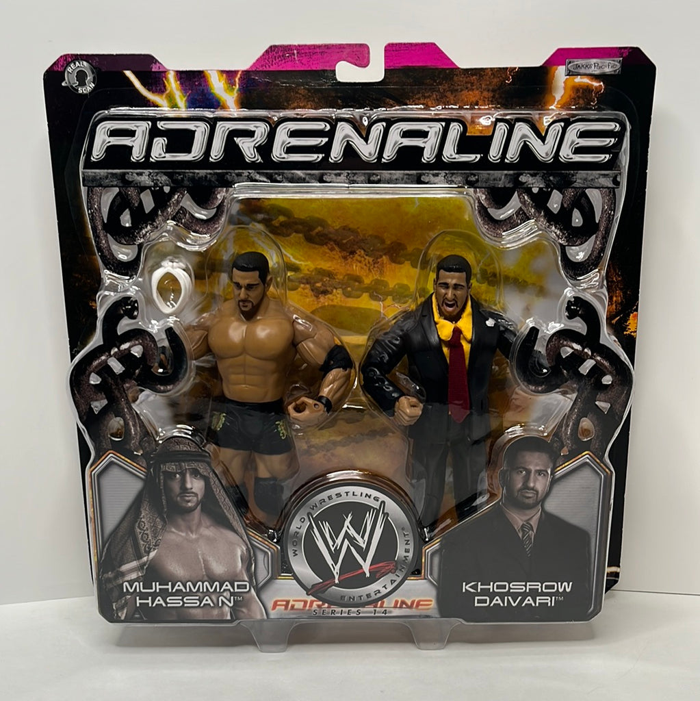 sealed package of WWE Adrenaline Series 14 Muhammad Hassan & Khosrow Daivari action figure
